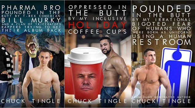 A triptych of three recent Chuck Tingle titles.