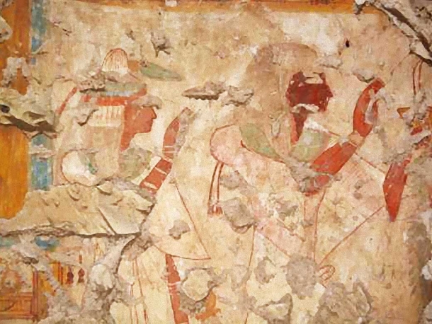 The tomb's colorfully decorated ceiling.
