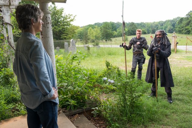 Melissa McBride as Carol Peletier, Daniel Newman as Daniel and Khary Payton as Ezekiel.