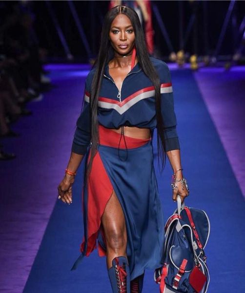 Naomi Campbell modeling Versace