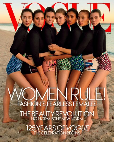 A puddle of supermodels on Vogue's March 2017 cover.