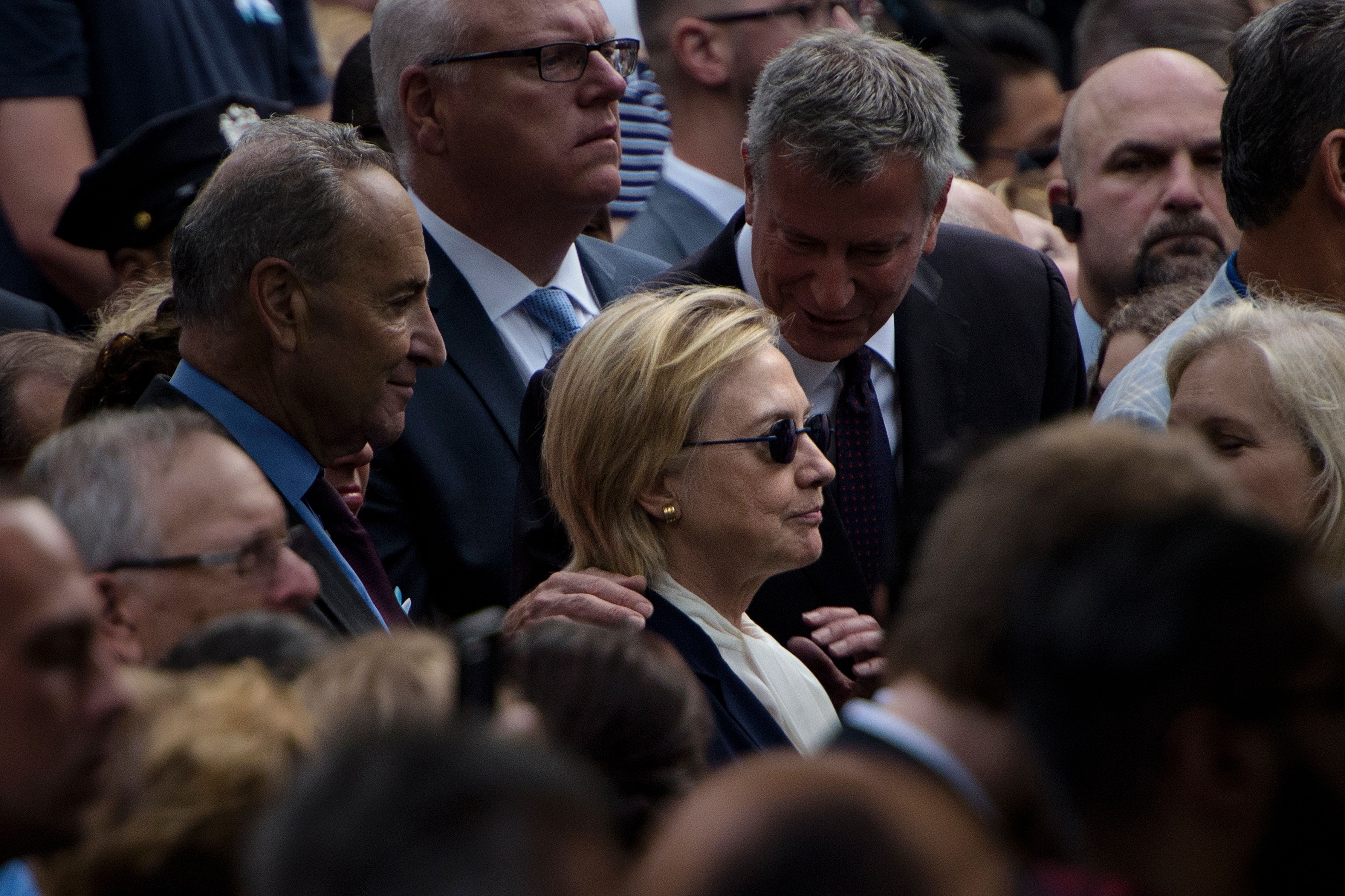 New York City Mayor Bill de Blasio and Hillary Clinton.
