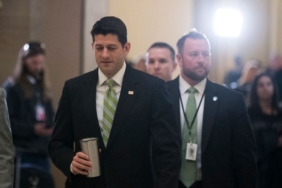 WASHINGTON, DC - MARCH 24: Speaker of the House Paul Ryan (R-WI) walks to his office after gaveling the House into session, on Capitol Hill, March 24, 2017 in Washington. House Republicans are planning to vote on the American Health Care Act on Friday. (Photo by Drew Angerer/Getty Images)