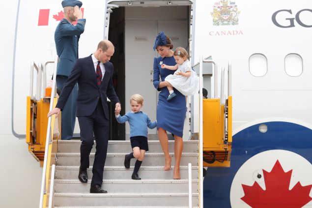 VICTORIA, BC - SEPTEMBER 24: Prince William, Duke of Cambridge, Catherine, Duchess of Cambridge, Prince George of Cambridge and Princess Charlotte of Cambridge arrive at the Victoria Airport on September 24, 2016 in Victoria, Canada. Prince William, Duke of Cambridge, Catherine, Duchess of Cambridge, Prince George and Princess Charlotte are visiting Canada as part of an eight day visit to the country taking in areas such as Bella Bella, Whitehorse and Kelowna. (Photo by Chris Jackson/Getty Images)