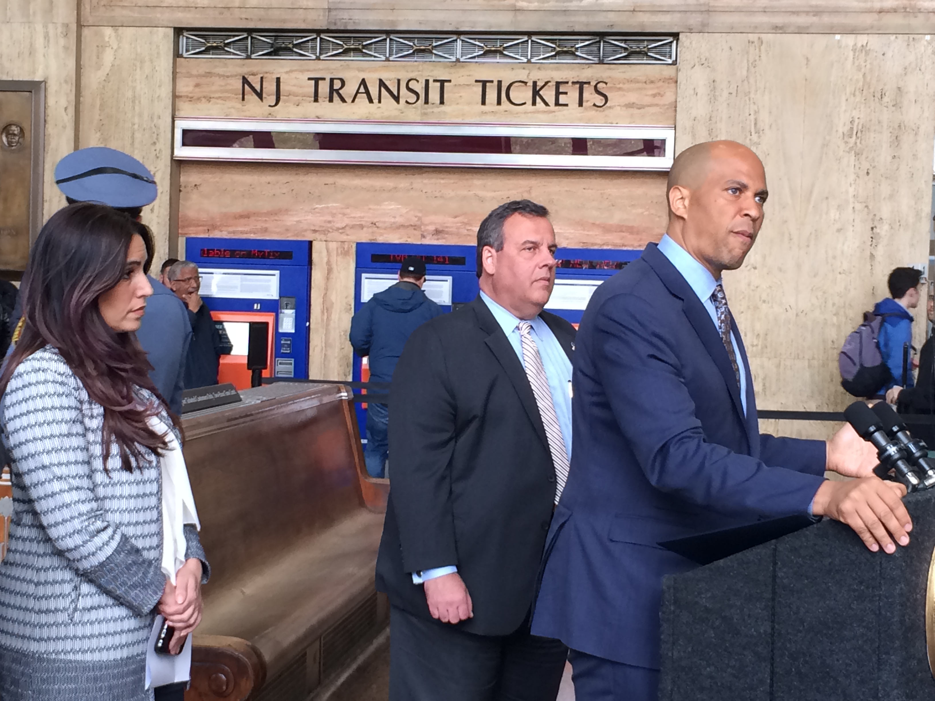 Left to right, state Sen. Teresa Ruiz, Gov. Chris Christie and U.S. Sen. Cory Booker.