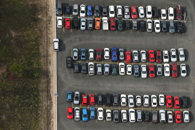 SYDNEY, AUSTRALIA - APRIL 28: A view of a carpark from a blimp on April 28, 2016 in Sydney, Australia. The Appliances Online blimp is the only operational blimp in the Southern Hemisphere flying all over Australia. It is currently based in Sydney navigating a variety of routes across the city and down the Eastern coastline. (Photo by Cameron Spencer/Getty Images)