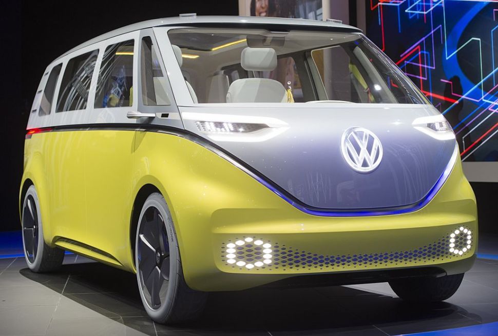 The Volkswagen I.D. Buzz autonomous minibus concept is unveiled during the 2017 North American International Auto Show in Detroit, Michigan, January 9, 2017. / AFP / SAUL LOEB (Photo credit should read SAUL LOEB/AFP/Getty Images)