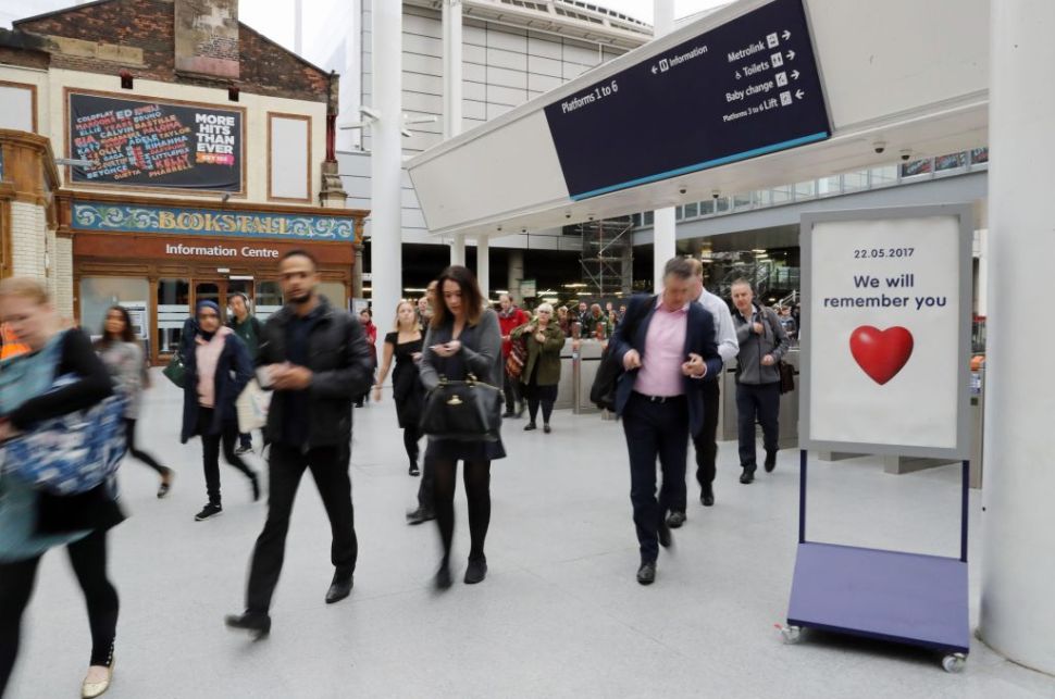 Manchester Victoria railway station which has reopened one week after being the the scene of a terror attack in Manchester, northern England on May 30, 2017.