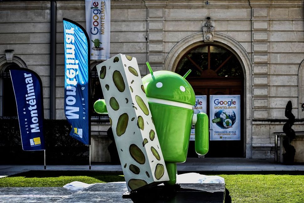 A picture taken on September 21, 2016 shows a statue donated by Google during its inauguration in Montelimar, as Google decided to launch a new version of the android operating system called Android 7.0 or Nougat. / AFP / JEFF PACHOUD (Photo credit should read JEFF PACHOUD/AFP/Getty Images)