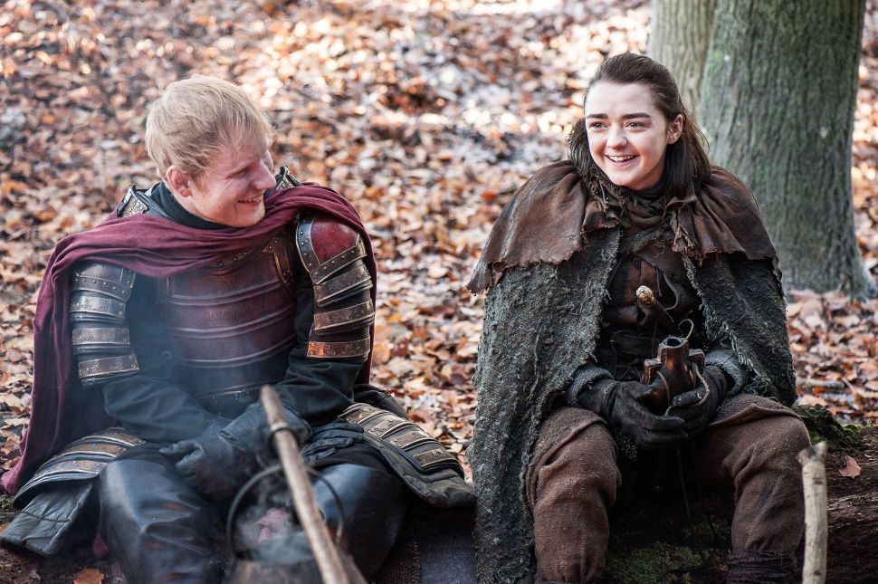 Episode 61 (season 7, episode 1), debut 7/16/17: Ed Sheeran, Maisie Williams. photo: Helen Sloan/courtesy of HBO