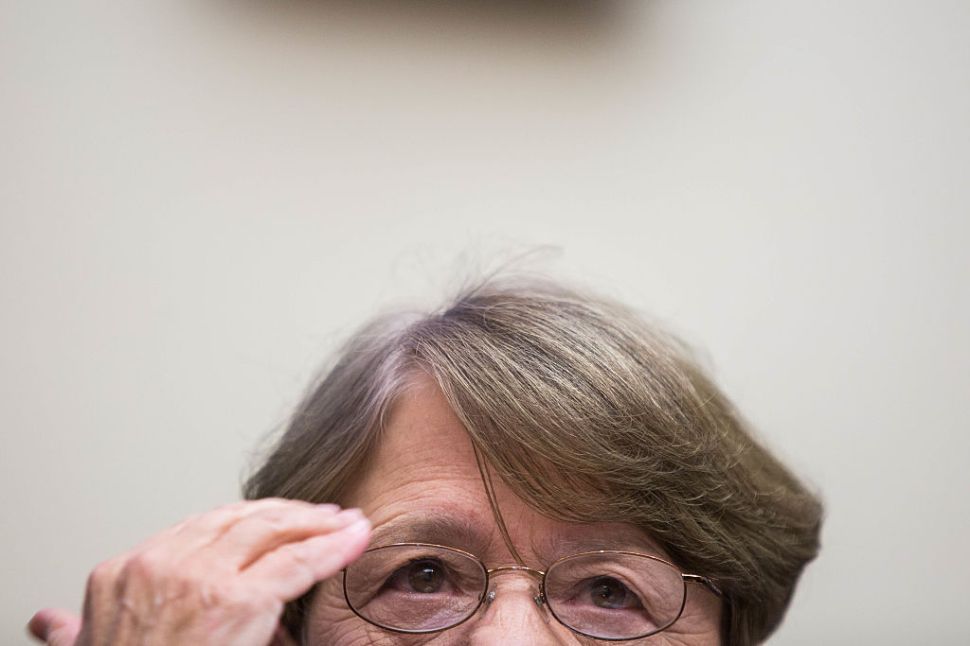 WASHINGTON, D.C. - NOVEMBER 09: SEC Chairman Mary Jo White testifies during a House Financial Services Committee hearing on Capitol Hill on November 15, 2016 in Washington, D.C. United States. Mary Jo White plans to step down in January, opening the door for a Republican SEC chairman, appointed by President-elect Donald Trump. (Photo by Zach Gibson/Getty Images)