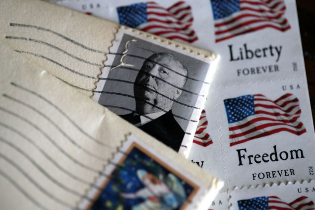 SAN ANSELMO, CA - MAY 10: U.S. Postal Service stamps are displayed on May 10, 2017 in San Anselmo, California. The U.S. Postal Service is seeking to raise the price of stamps by a penny or more after reporting a quarterly loss of $562 million as the use of first-class mail continues to decline. (Photo Illustration by Justin Sullivan/Getty Images)