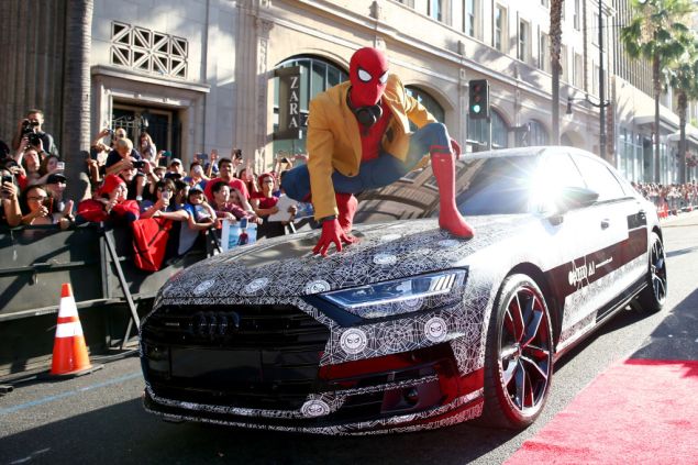 HOLLYWOOD, CA - JUNE 28: Actor dressed as Spider-Man attends the World Premiere of 'Spider-Man: Homecoming' hosted by Audi at TCL Chinese Theatre on June 28, 2017 in Hollywood, California. (Photo by Joe Scarnici/Getty Images for Audi)