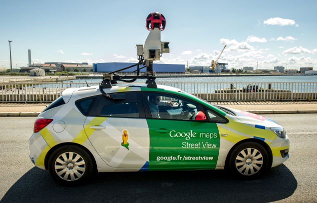 A Google Street View vehicle collects imagery for Google Maps while driving down a street in Calais, northern France, on July 29, 2015. AFP PHOTO / PHILIPPE HUGUEN (Photo credit should read PHILIPPE HUGUEN/AFP/Getty Images)