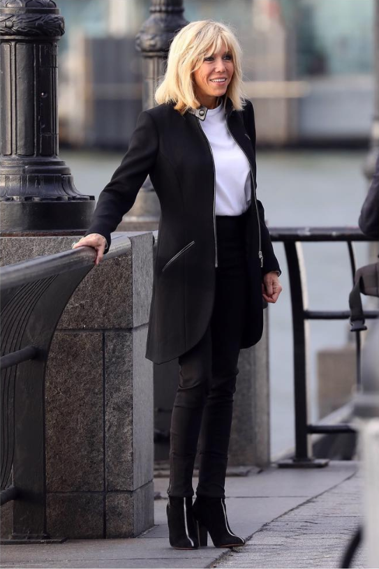 Chic – Fonjep News - Brigitte Macron's Little Black flaunts Dress & Pumps  Epitomize French - frayed-edge slim-fit jeans