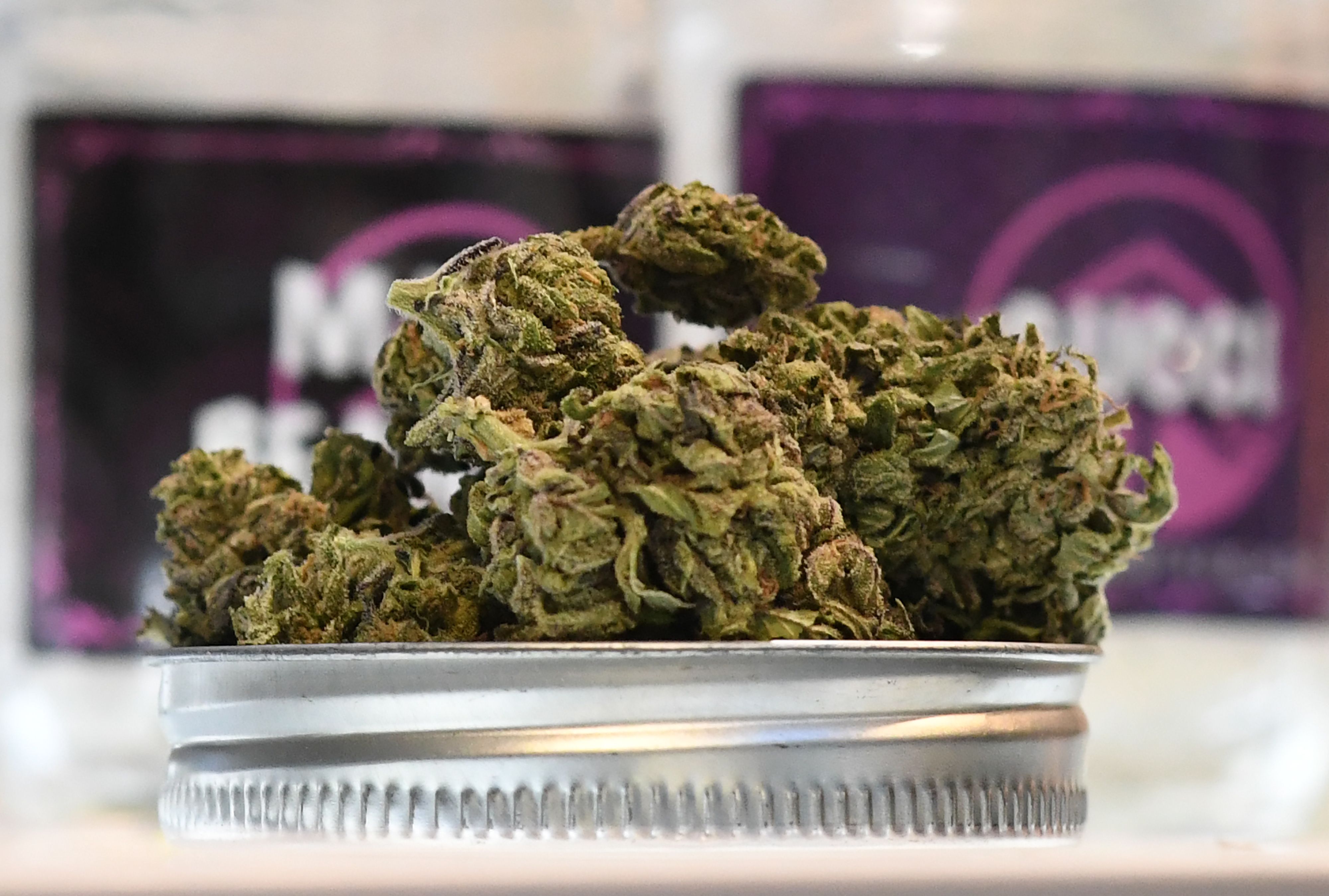 Cannabis is displayed at the Higher Path medical marijuana dispensary in the San Fernando Valley area of Los Angeles, Calif.