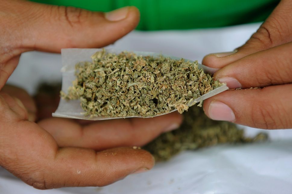 A man rolls a joint during a demonstration demanding the approval of the use of marijuana for medicinal and recreational purposes in front of the Mexican Senate building in Mexico City on September 28, 2016. / AFP / PEDRO PARDO (Photo credit should read PEDRO PARDO/AFP/Getty Images)