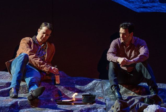 Ennis and Jack (Daniel Okulitch Glenn Seven Allen) get acquainted in NYCO's 'Brokeback Mountain'.