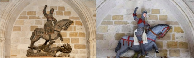 A 16th-century wooden figure of St. George restored at St. Michael’s Church in Estella, Spain.
