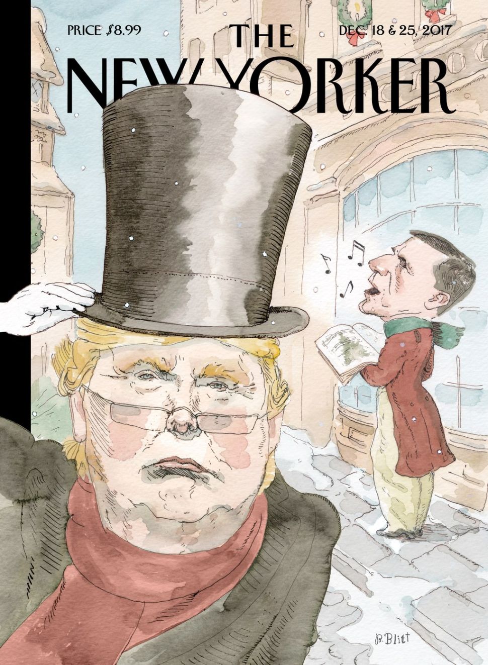 The New Yorker's "Christmas Carol" cover, featuring President Donald Trump.