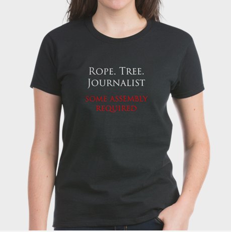 A human moderator would've stopped this "Rope Tree Journalist" T-shirt from appearing on CafePress.