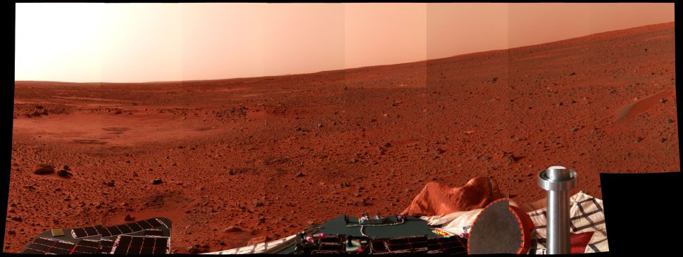 A Mars landscape is seen in a picture taken by the panoramic camera on the Mars Exploration Rover Spirit.