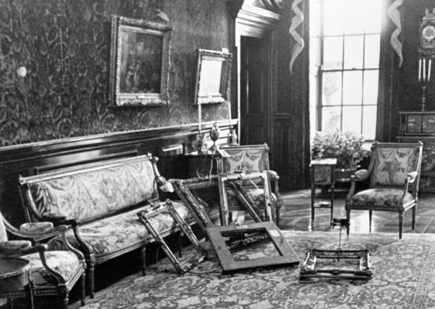 Empty frames in a room at Russborough House, home of millionaire art collector Alfred Beit. A gang stole 19 paintings from the property in County Wicklow.
