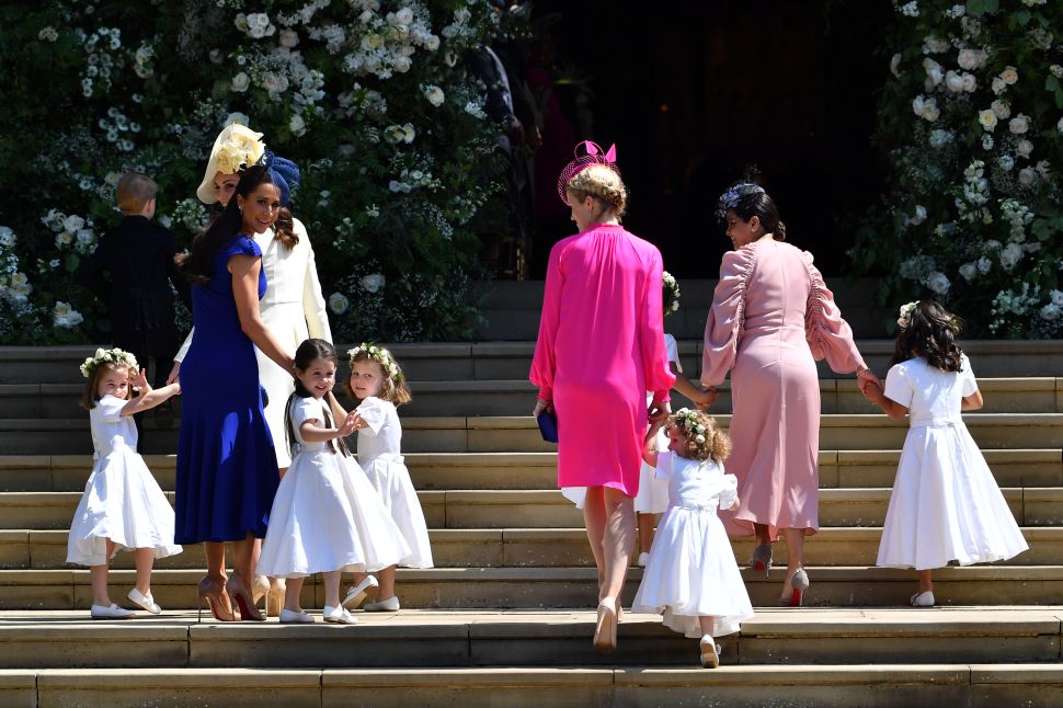 WINDSOR, UNITED KINGDOM - MAY 19: Princess Charlotte of Cambridge, Catherine, Duchess of Cambridge, Jessica Mulroney, Ivy Mulroney, Florence van Cutsem, Zoe Warren, Zalie Warren, Benita Litt, Remy Litt and Rylan Litt arrive for the wedding ceremony of Prince Harry and US actress Meghan Markle at St George's Chapel, Windsor Castle on May 19, 2018 in Windsor, England.