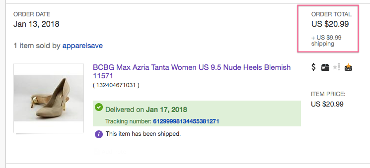 A receipt for BCBG Max Azria high heels.