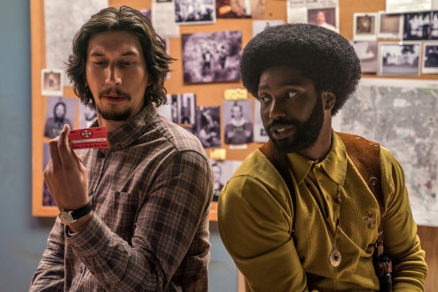 Adam Driver as Flip Zimmerman and John David Washington as Ron Stallworth in Spike Lee’s BlacKkKLansman.