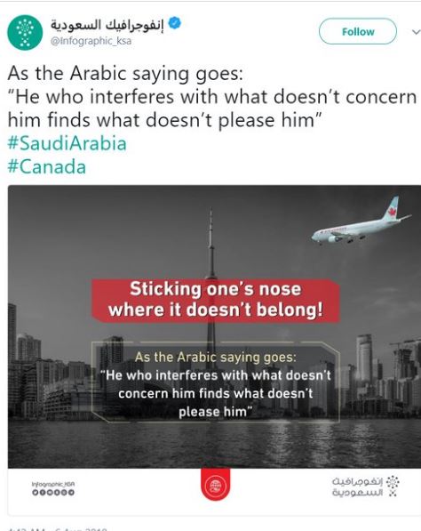 Saudi Arabia's state media threatened Toronto in this grim tweet.