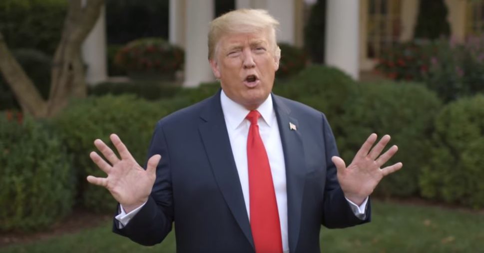 President Donald Trump in one of his Rose Garden videos.