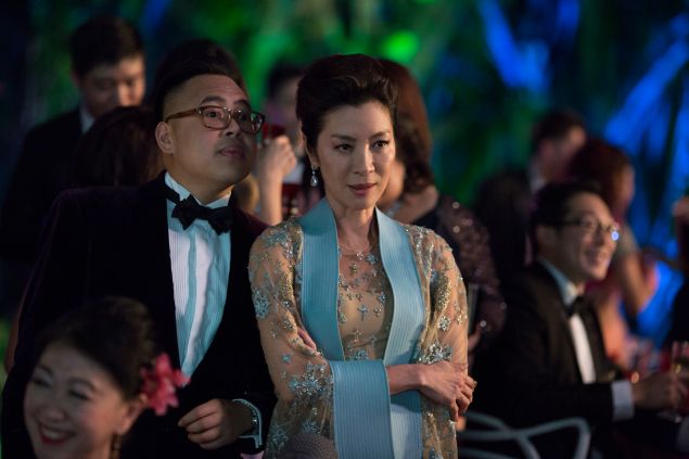 Nico Santos as Oliver and Michelle Yeoh as Eleanor in Crazy Rich Asians.