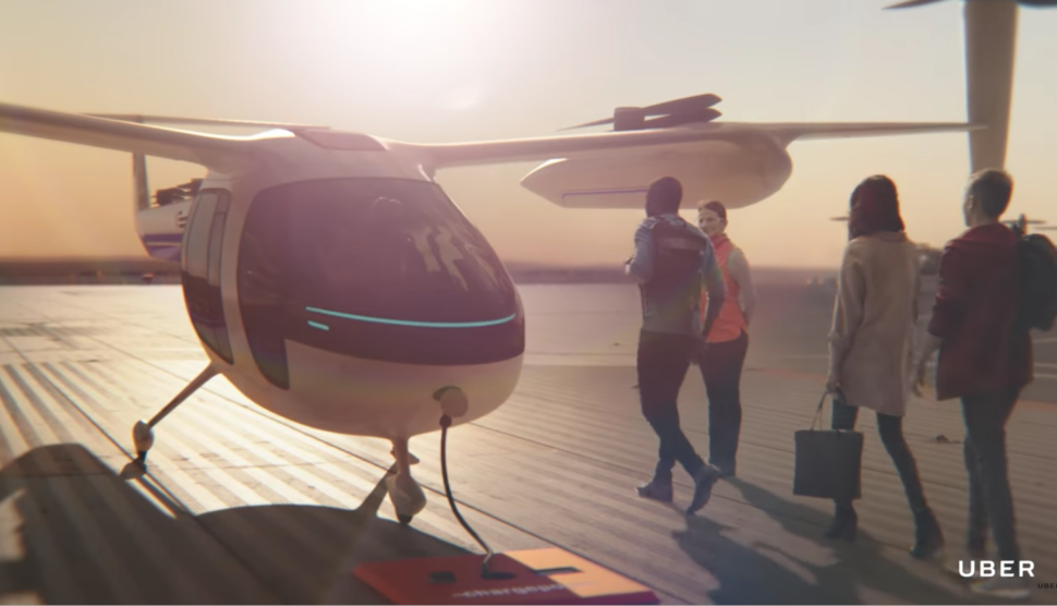 A simulated prototype of Uber's flying taxi service, Uber Elevate.