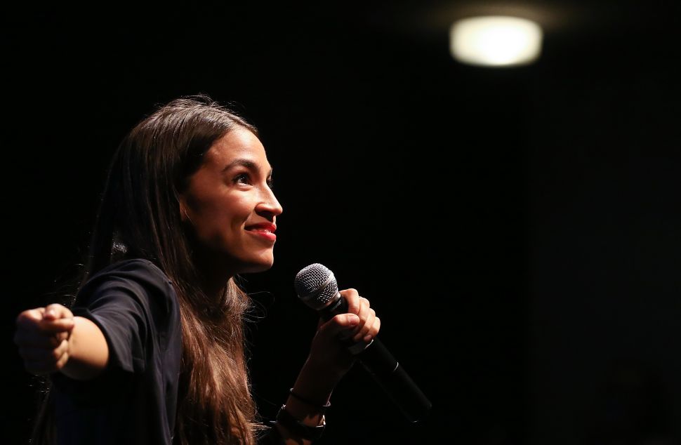 U.S. House candidate Alexandria Ocasio-Cortez (D-N.Y.) speaks at a fundraiser.