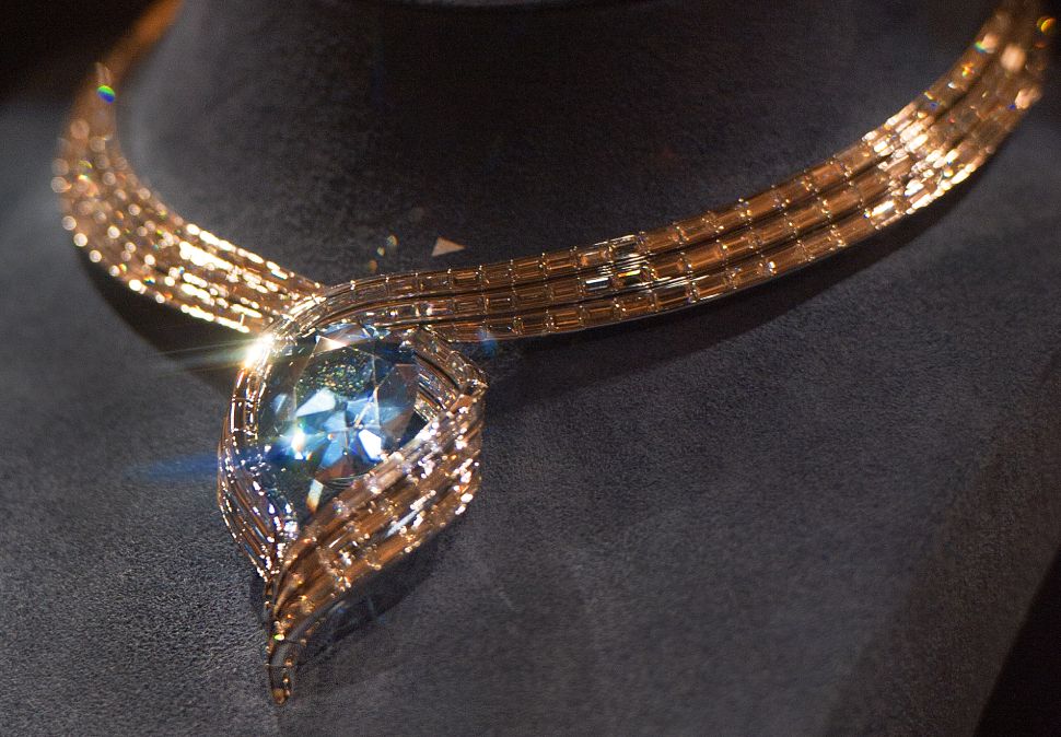 The Hope Diamond seen in a temporary setting called 'Embracing Hope.'