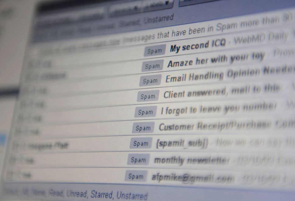 A computer screen inbox displaying unsolicited emails known as "spam"