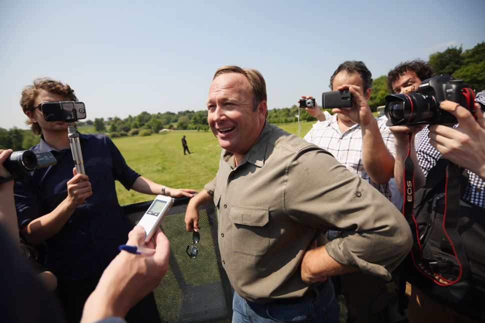 Alex Jones outside the Grove hotel.