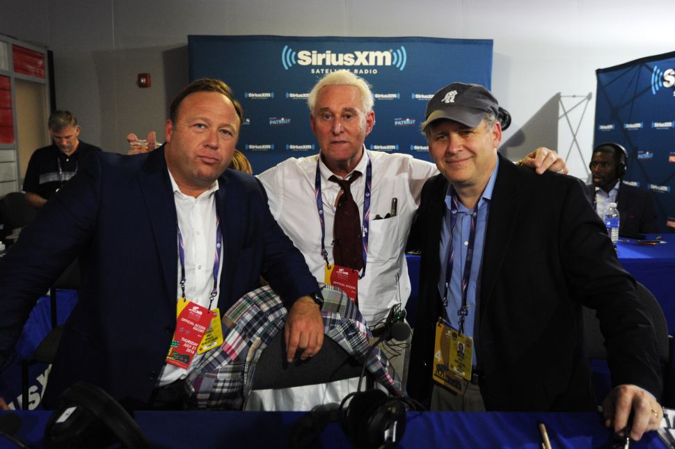 Alex Stone, of Infowars, Roger Stone, former Donald Trump advisor, and Jonathan Alter.