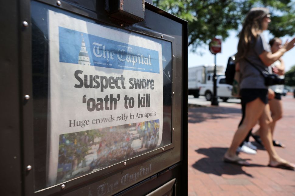The Capital Gazette memorialized victims of the shooting on its front page, and now it's doing it on a T-shirt. This media advocacy works better than the Newseum's "fake news" defense.