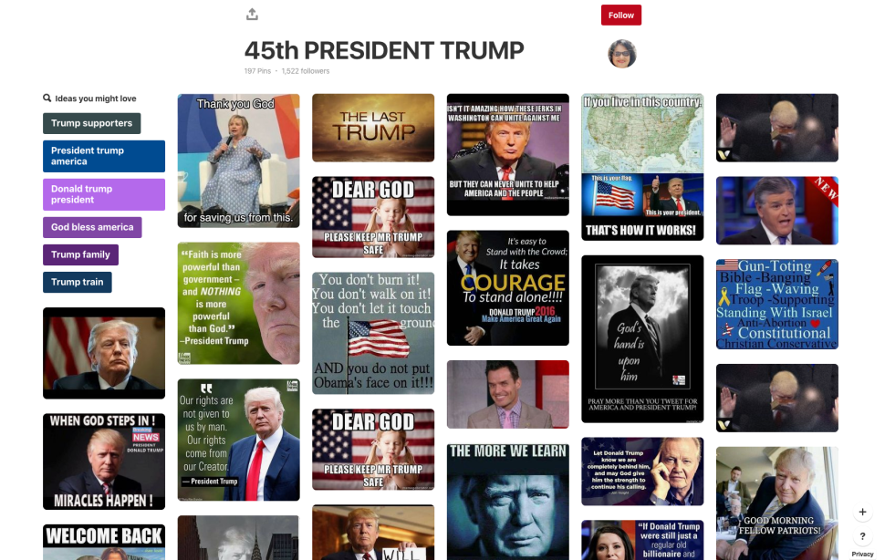 A pro-Trump Pinterest board created by user Lori Jay.
