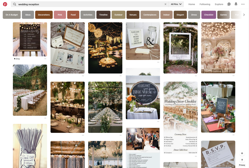 Pinterest pages dedicated to getting married.