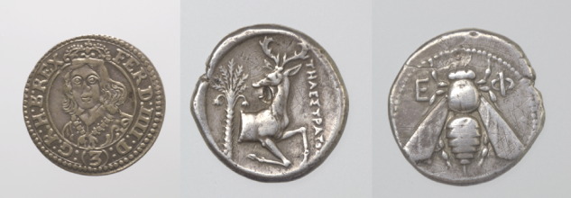 Two Ephesus coins (387-295 BCE) and Ferdinand IV as Archduke (1653)