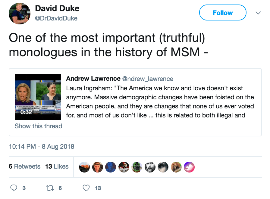David Duke's since deleted tweet.
