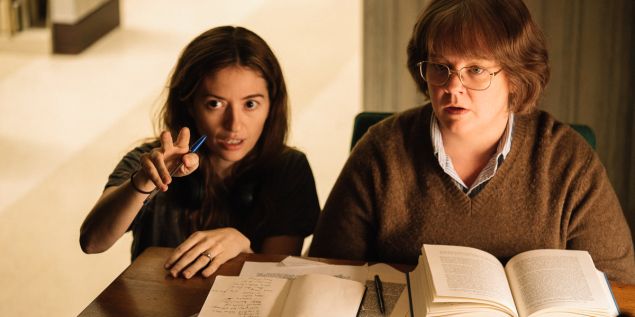 Marielle Heller working with Melissa McCarthy on set of Can You Ever Forgive Me?
