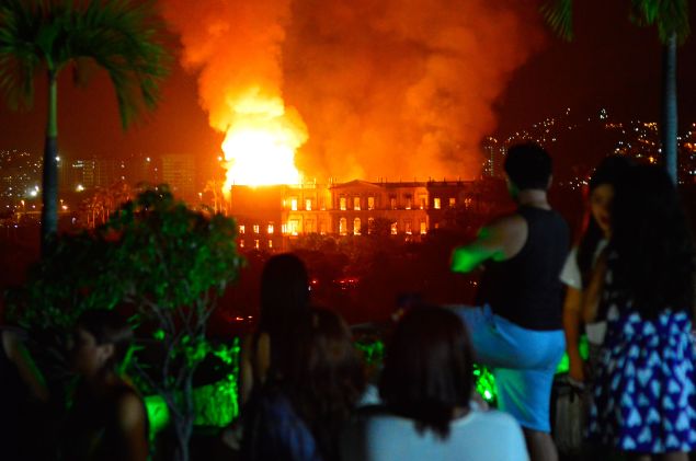 A massive fire engulfs the National Museum in Rio de Janeiro.