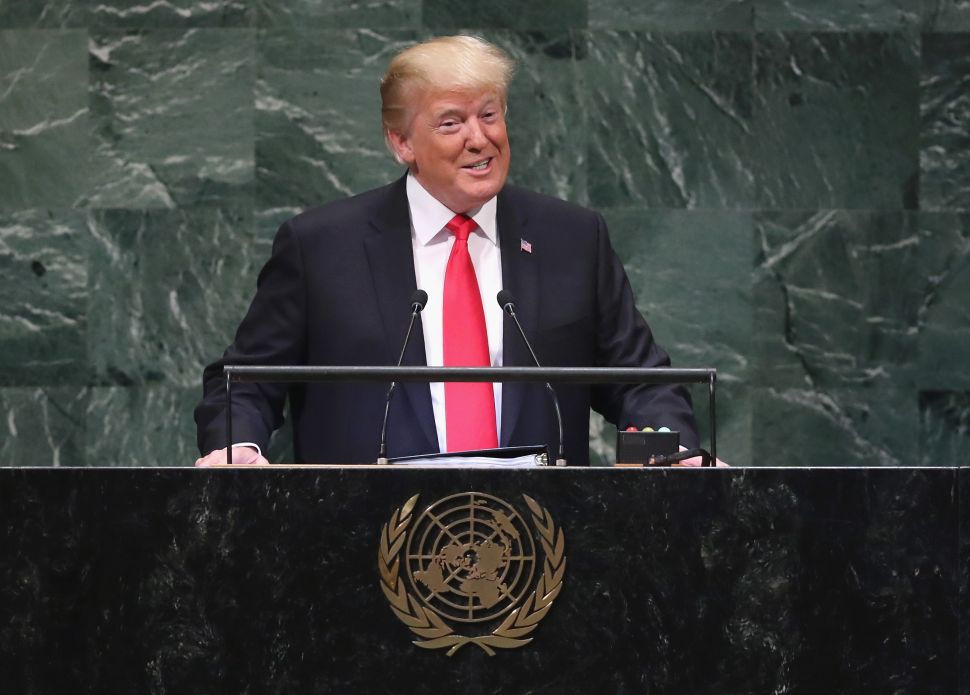President Donald Trump addresses the 73rd session of the United Nations General Assembly on September 25, 2018 in New York City.