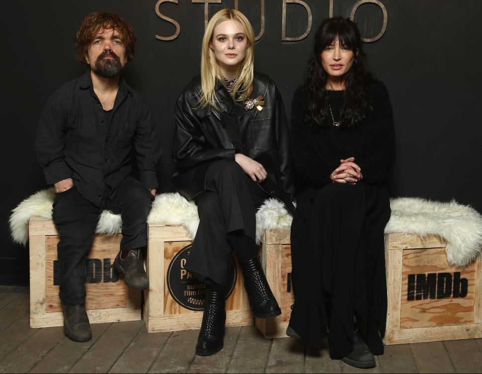 PARK CITY, UT - JANUARY 21: Director Reed Morano, actors Peter Dinklage and Elle Fanning of 'I Think We're Alone Now' attend The IMDb Studio and The IMDb Show on Location at The Sundance Film Festival on January 21, 2018 in Park City, Utah. (Photo by Tommaso Boddi/Getty Images for IMDb)