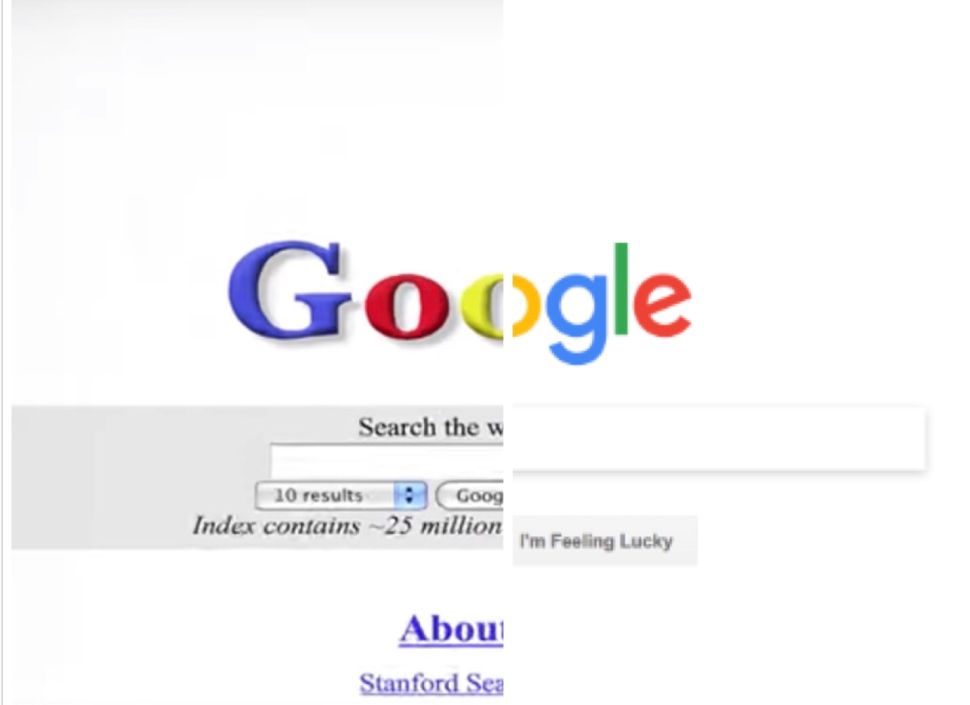 Google homepage in 1998 vs. 2018.