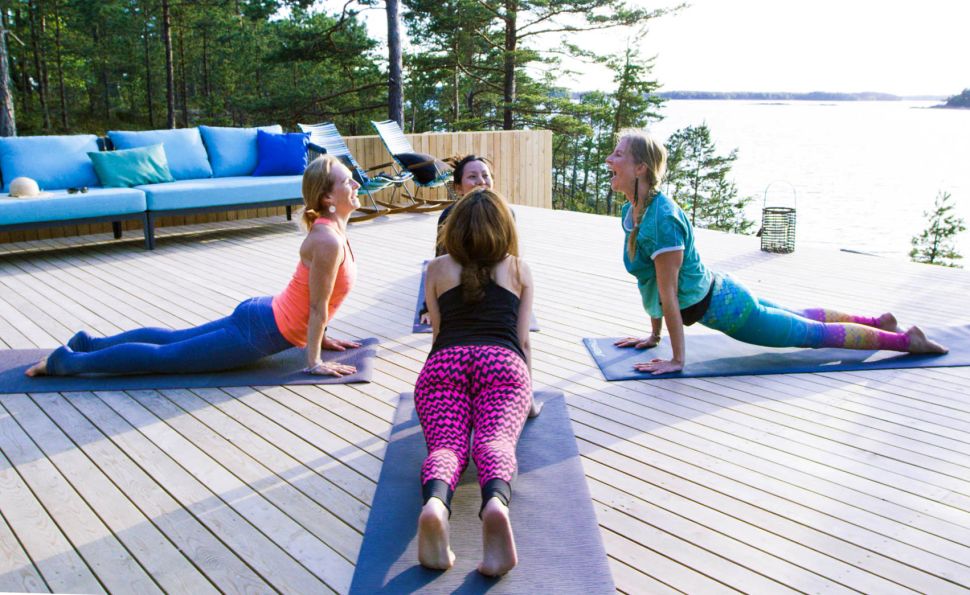 Yoga happens daily on SuperShe Island.